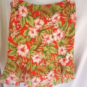 Ruffled Bottom Floral Print Silk Skirt